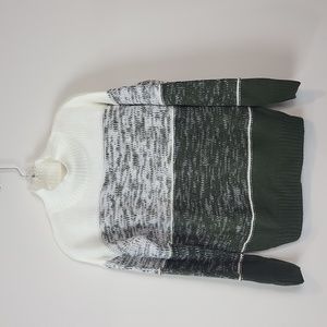 Green Color Block Mock Neck Long Sleeve Sweater